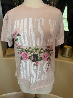 Guns N' Roses Pink Graphic Tee with Rose Embroidery